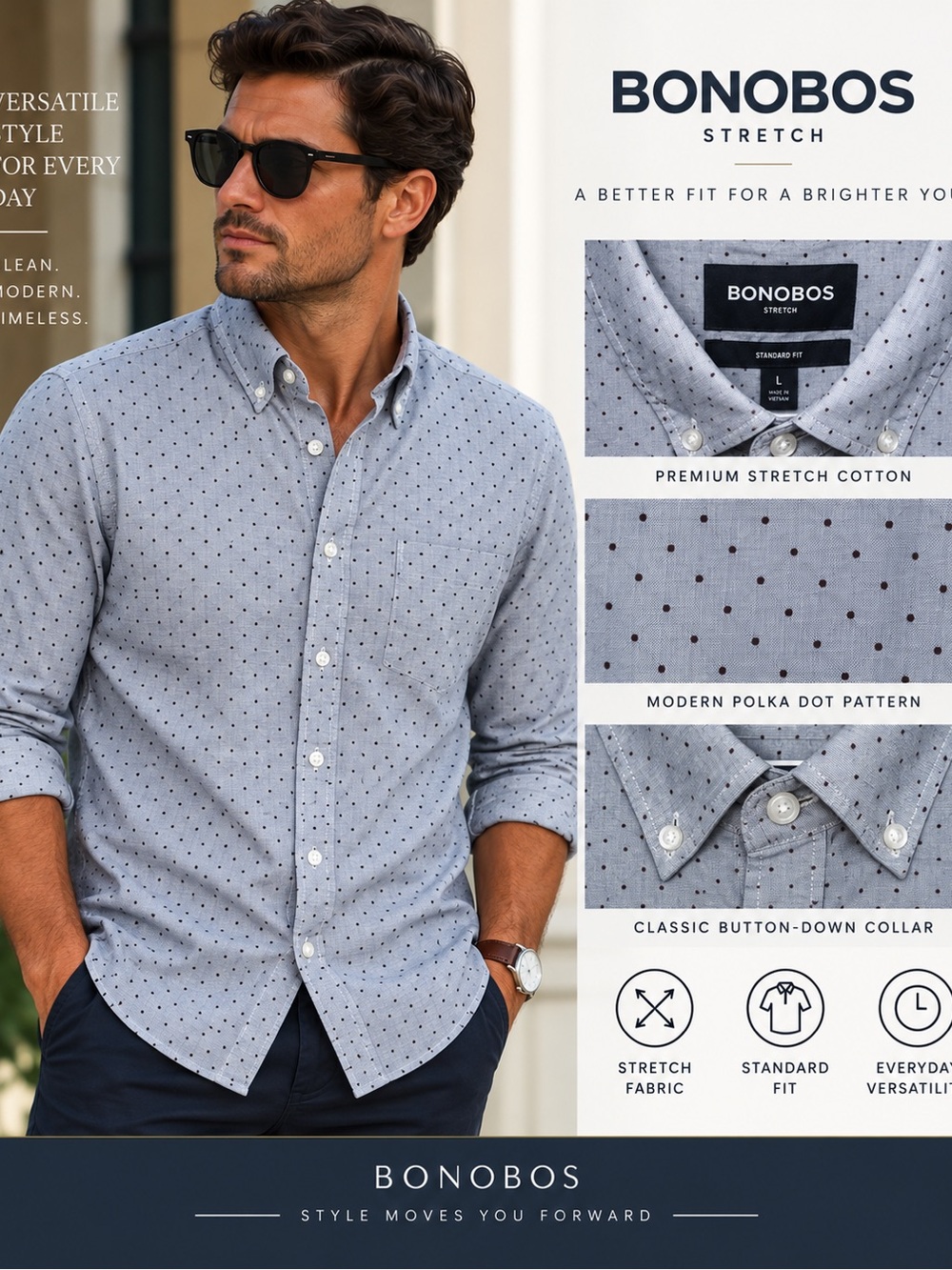 Bonobos Light Blue Shirt with Navy Polka Dots